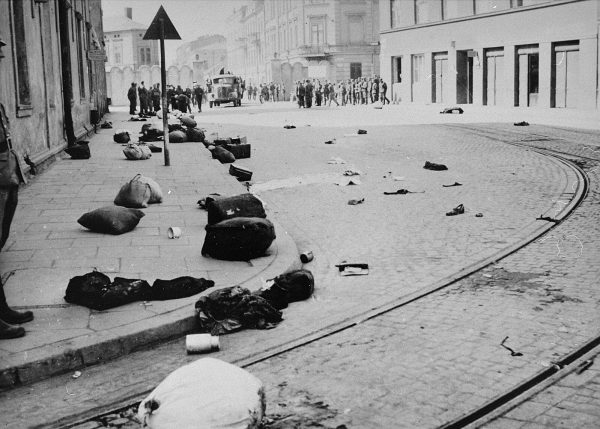 Bundles abandoned by Jewish deportees from the Kraków Ghetto, March 1943