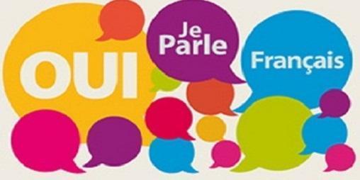 french text in speech bubbles: Oui, Je Parle, Français