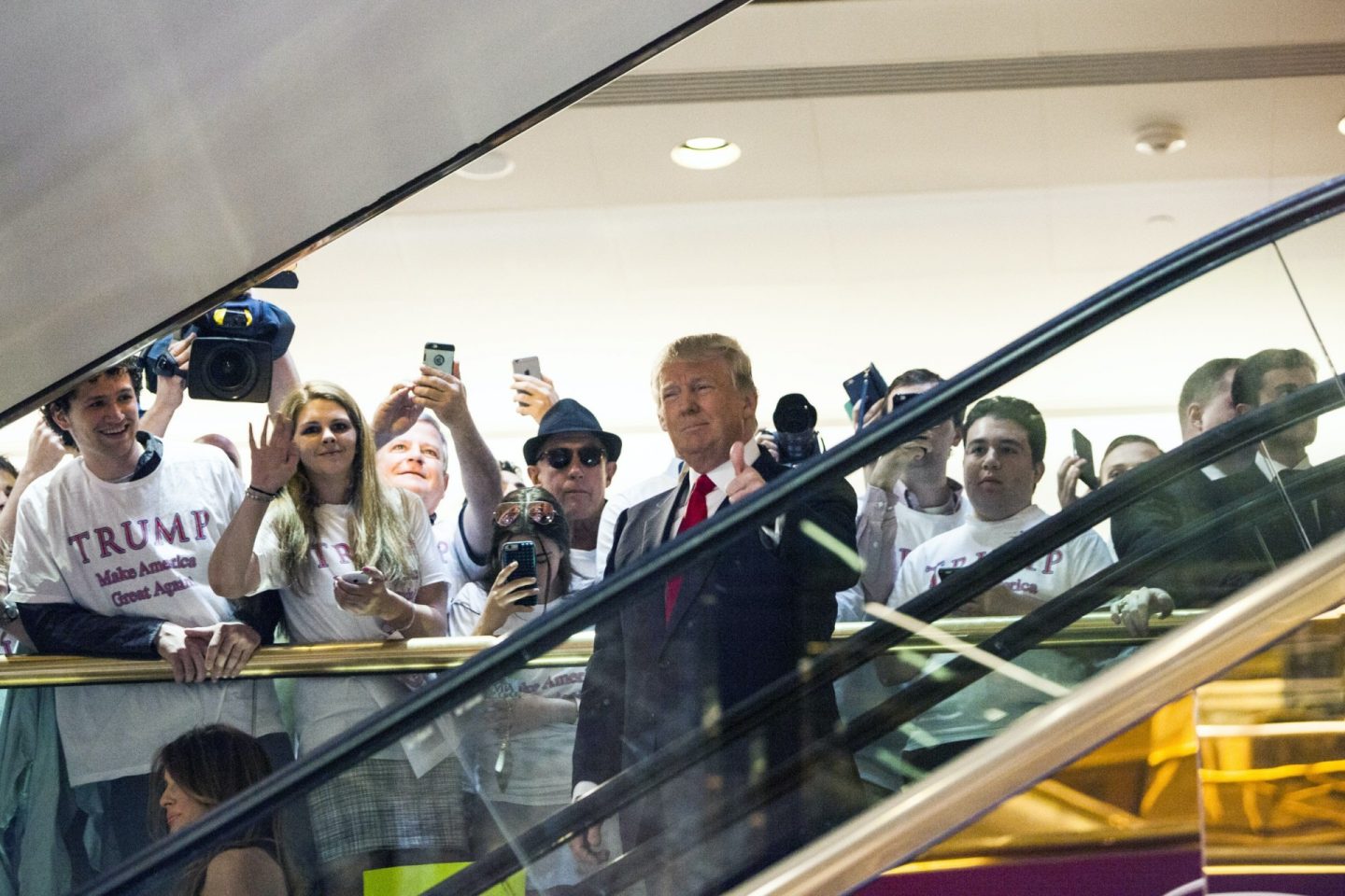 Trump on an escalator